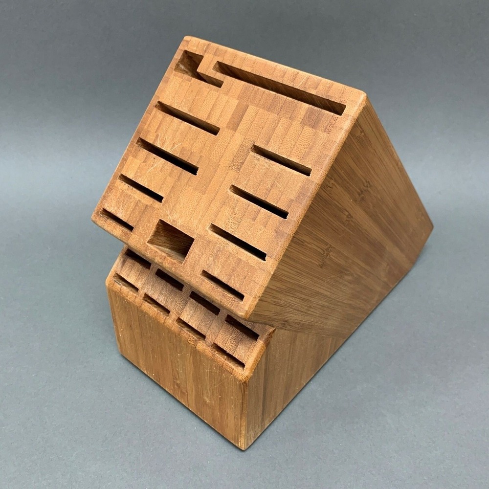 Wooden Knife Block Stand Cutlery Storage Organizer 19 Slots‎ Brown 9" High x 11"